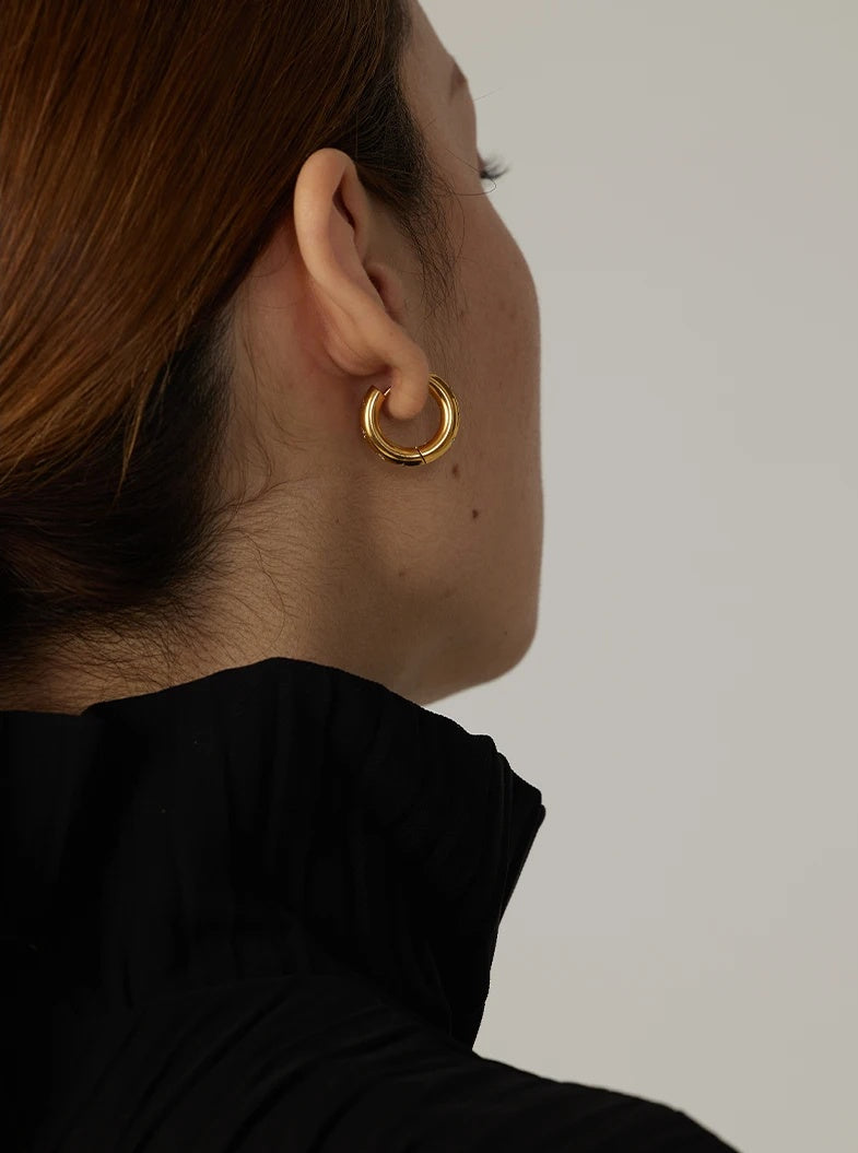 Round Star Golden Huggie Earrings
