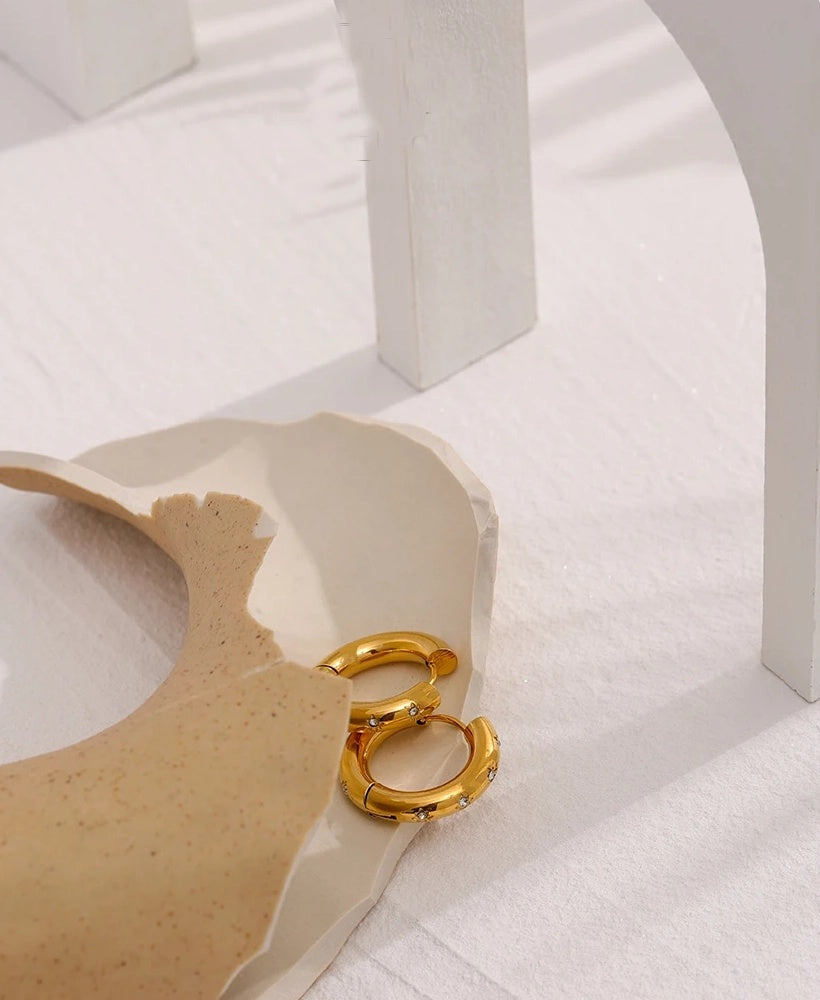 Round Star Golden Huggie Earrings