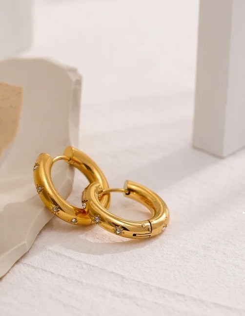 Round Star Golden Huggie Earrings