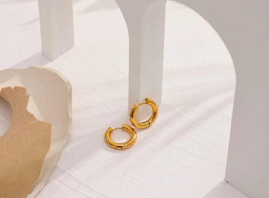 Round Star Golden Huggie Earrings