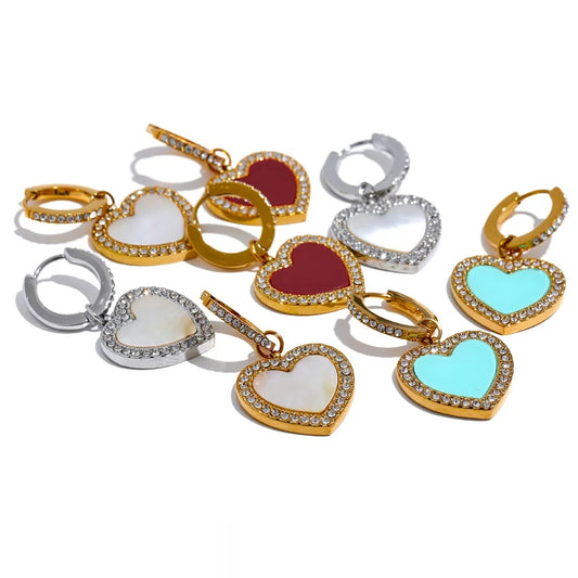 Shell Acrylic Heart Drop Earrings - Ecru