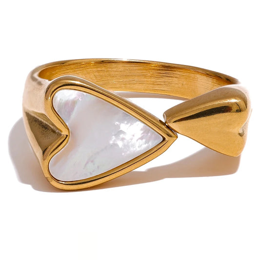 Shell Acrylic Heart Stylish Ring - Ecru