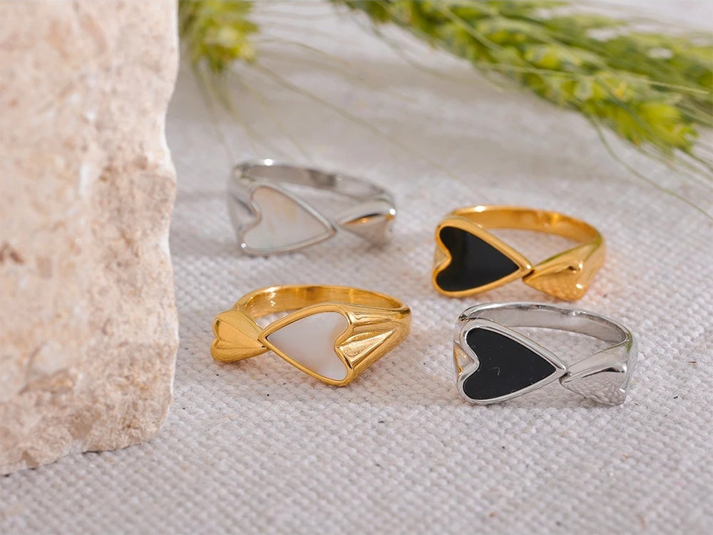 Shell Acrylic Heart Stylish Ring - Ecru