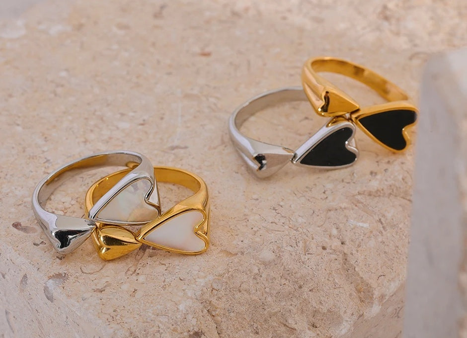 Shell Acrylic Heart Stylish Ring - Ecru
