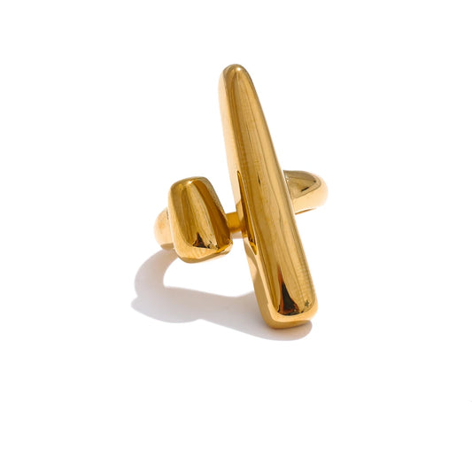 Shiny Modern Adjustable Charm Ring - Ecru