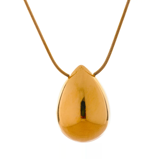 Smooth Metal Water Drop Necklace - Ecru