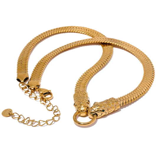 Snake Chain Choker Charm Necklace - Ecru