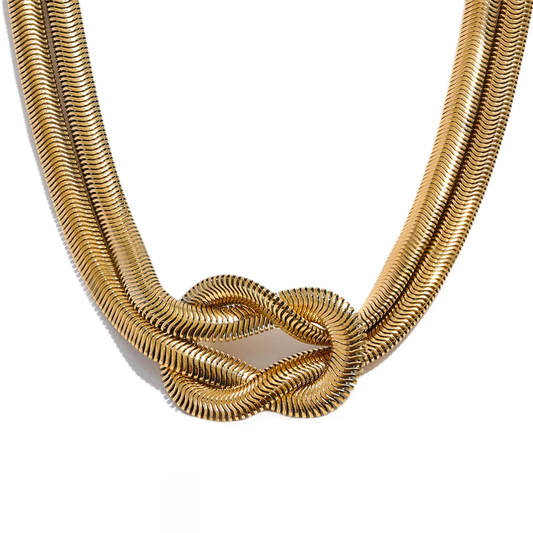 Snake Chain Knot Layered Necklace - Ecru