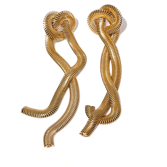 Snake Chain Knot Tassel Earrings - Ecru