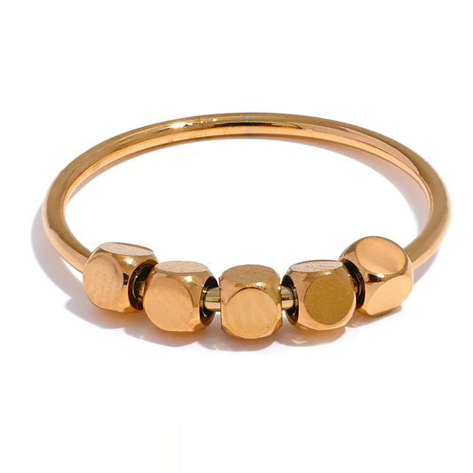 Square Beads Fashion Thin Ring - Ecru