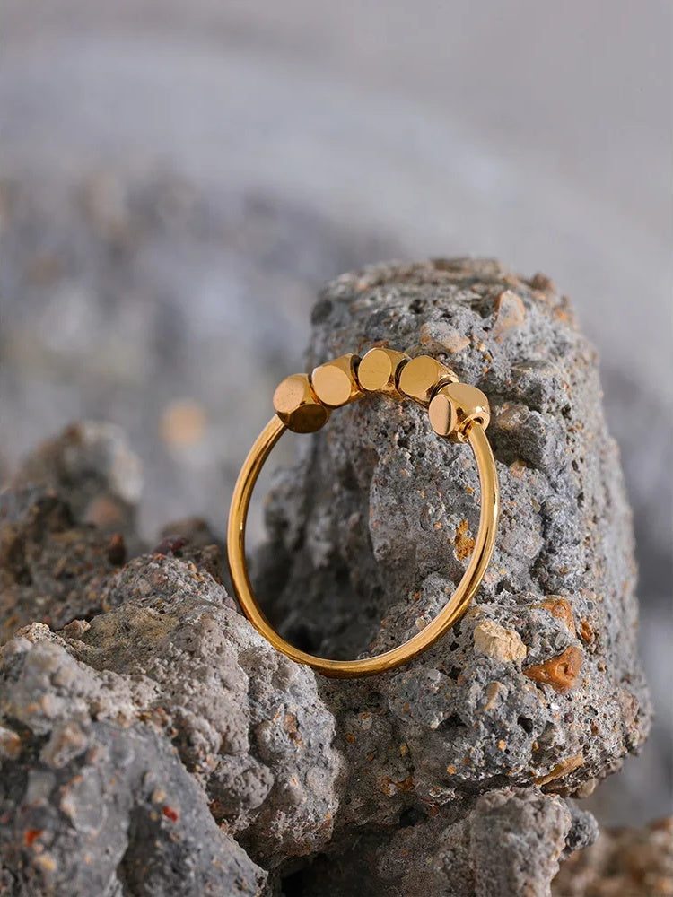 Square Beads Fashion Thin Ring - Ecru