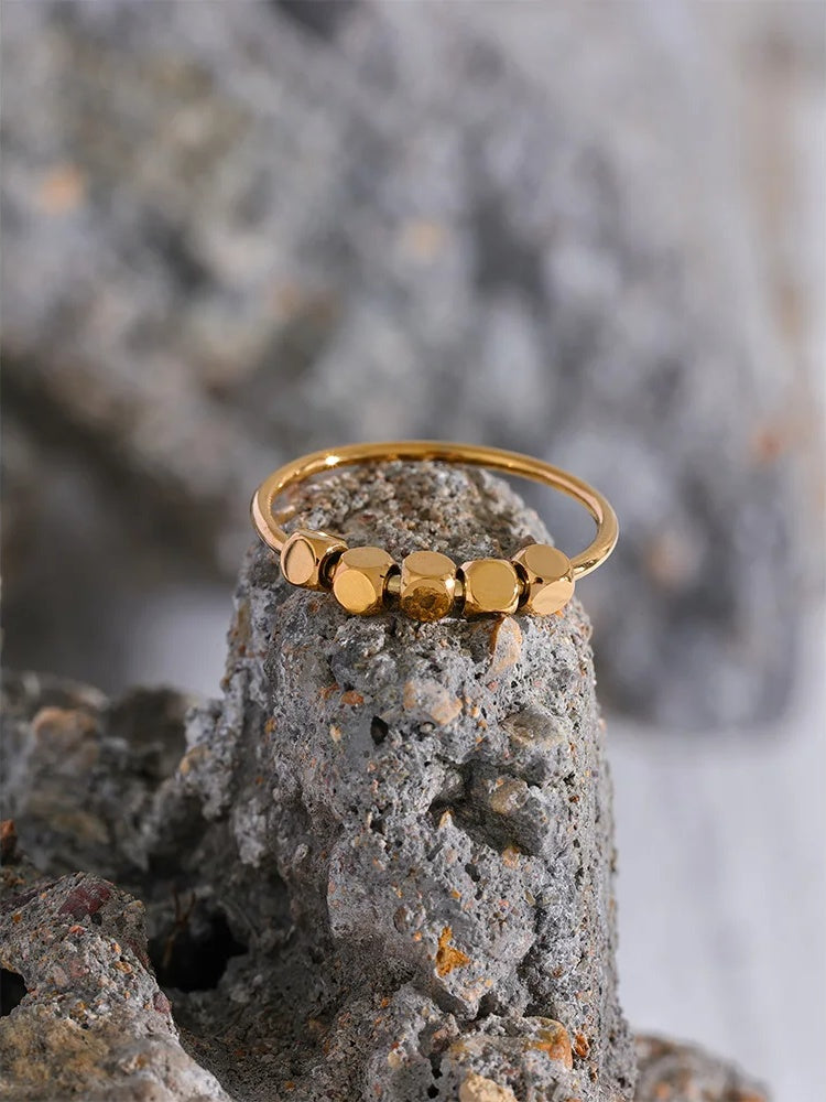 Square Beads Fashion Thin Ring - Ecru
