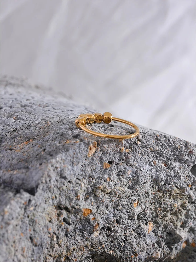 Square Beads Fashion Thin Ring - Ecru