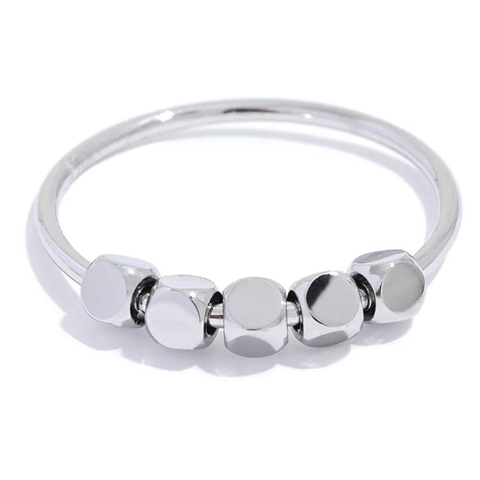 Square Beads Fashion Thin Ring - Ecru