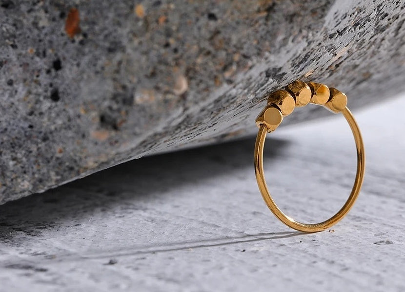 Square Beads Fashion Thin Ring - Ecru