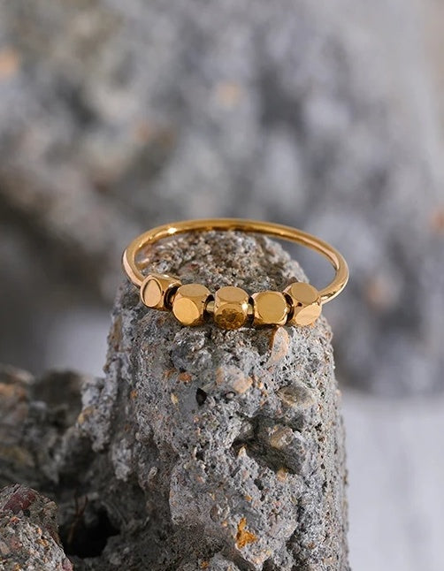 Square Beads Fashion Thin Ring - Ecru
