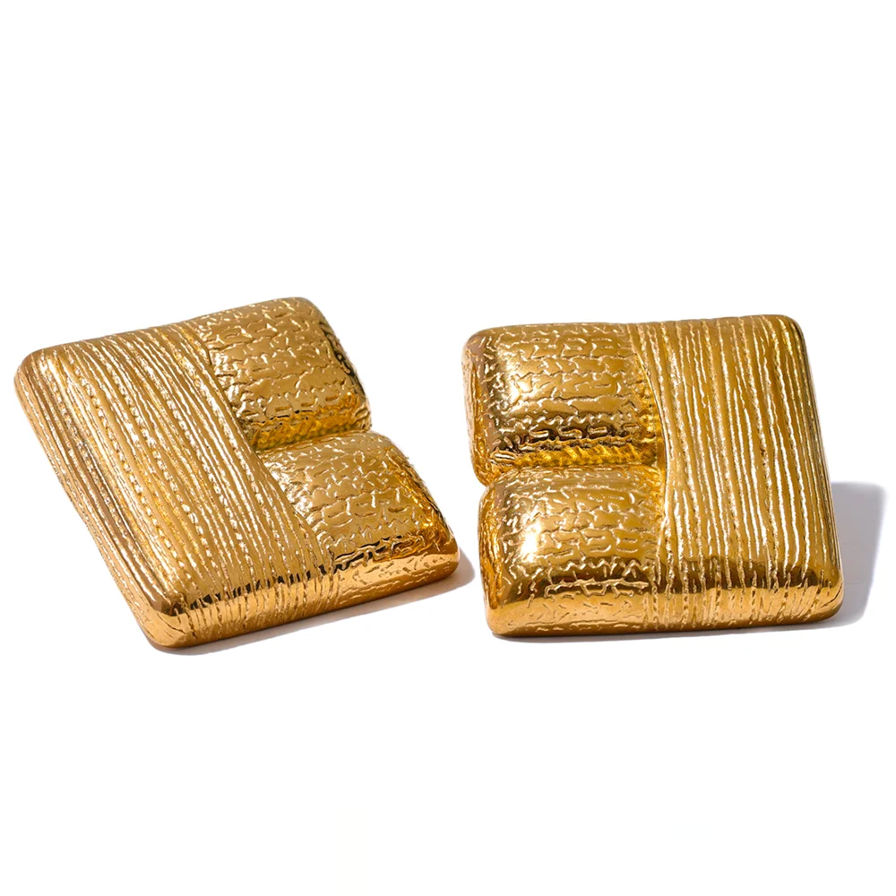 Square Charm Texture Stud Earrings