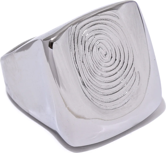 Square Fingerprint Wide Stylish Ring - Ecru