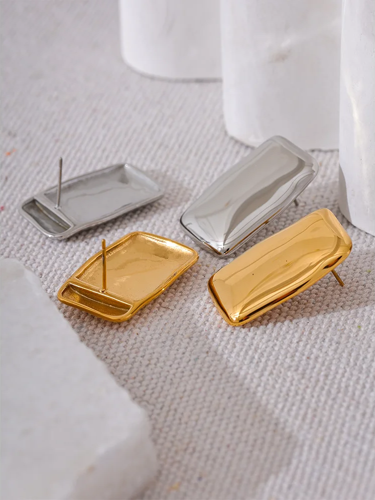 Square Glossy Smooth Stud Earrings