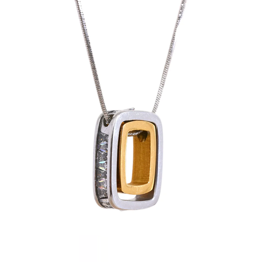 Square Hollow Double Layer Necklace - Ecru