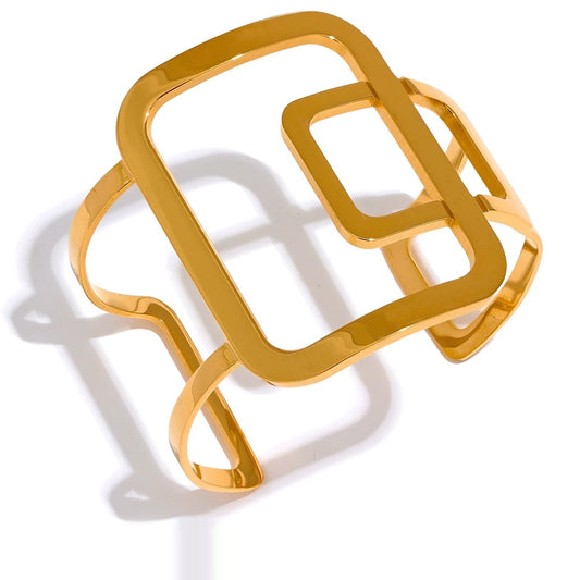 Square Hollow Wide Cuff Bracelet - Ecru