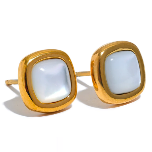 Square Natural Shell Chic Earrings - Ecru