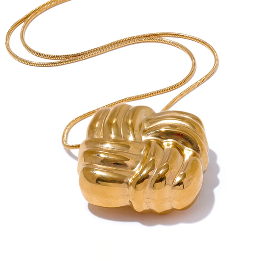 Square Stripe Chunky Pendant Necklace - Ecru