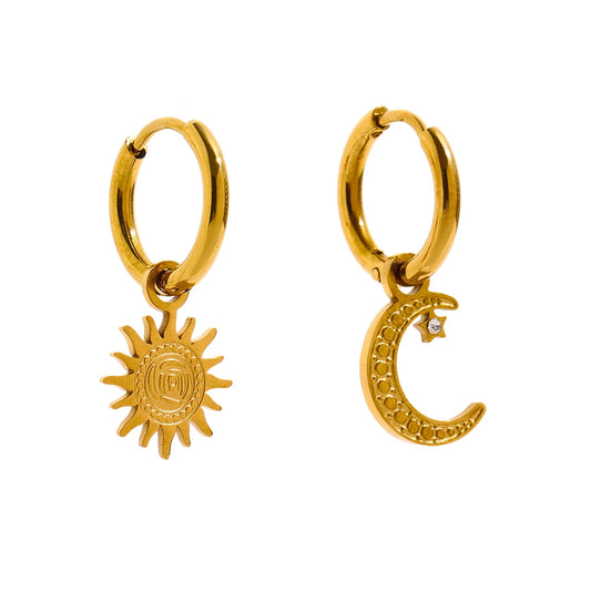 Star Moon Asymmetry Drop Earrings - Ecru