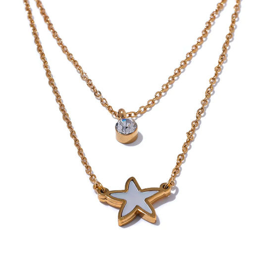 Star Shell Double Layer Necklace - Ecru