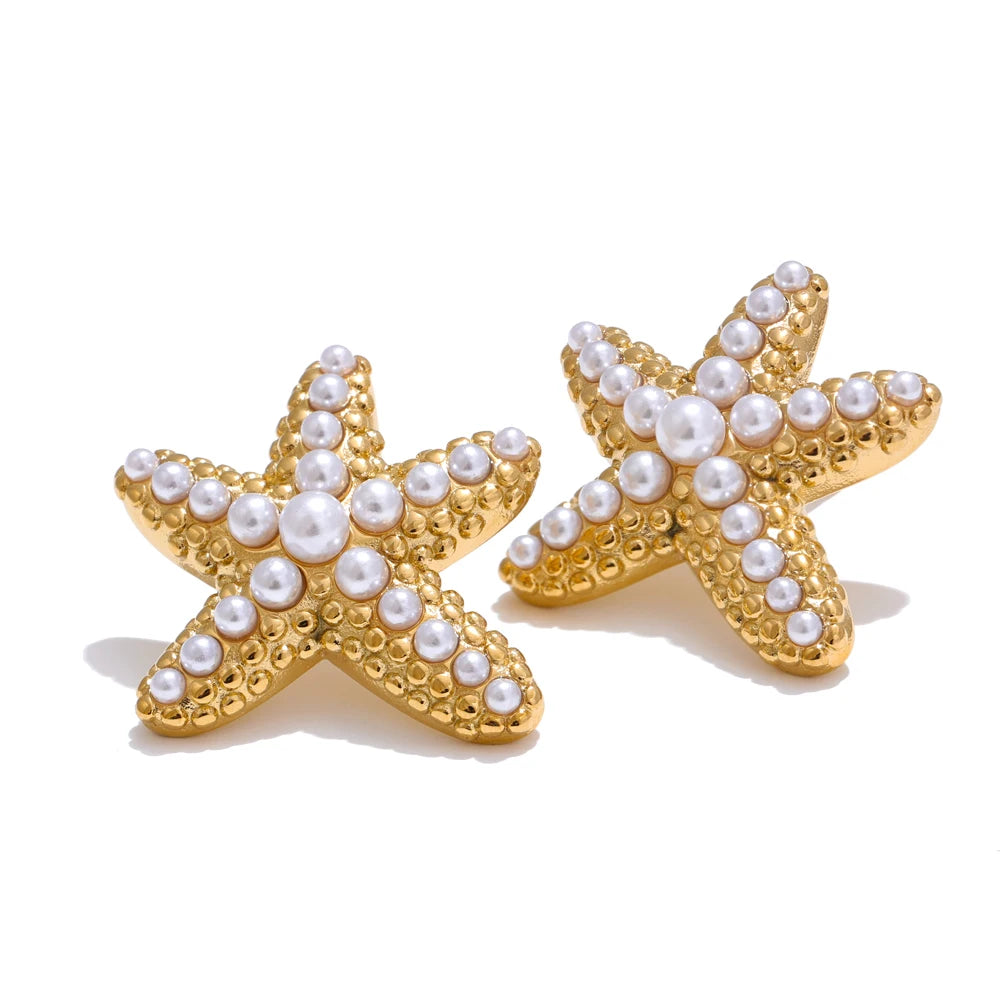 Starfish Pearl Textured Stud Earrings - Ecru