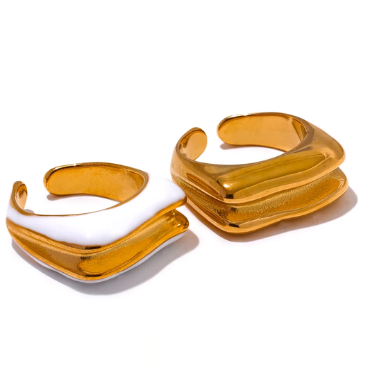 Statement White Enamel Geometric Ring - Ecru