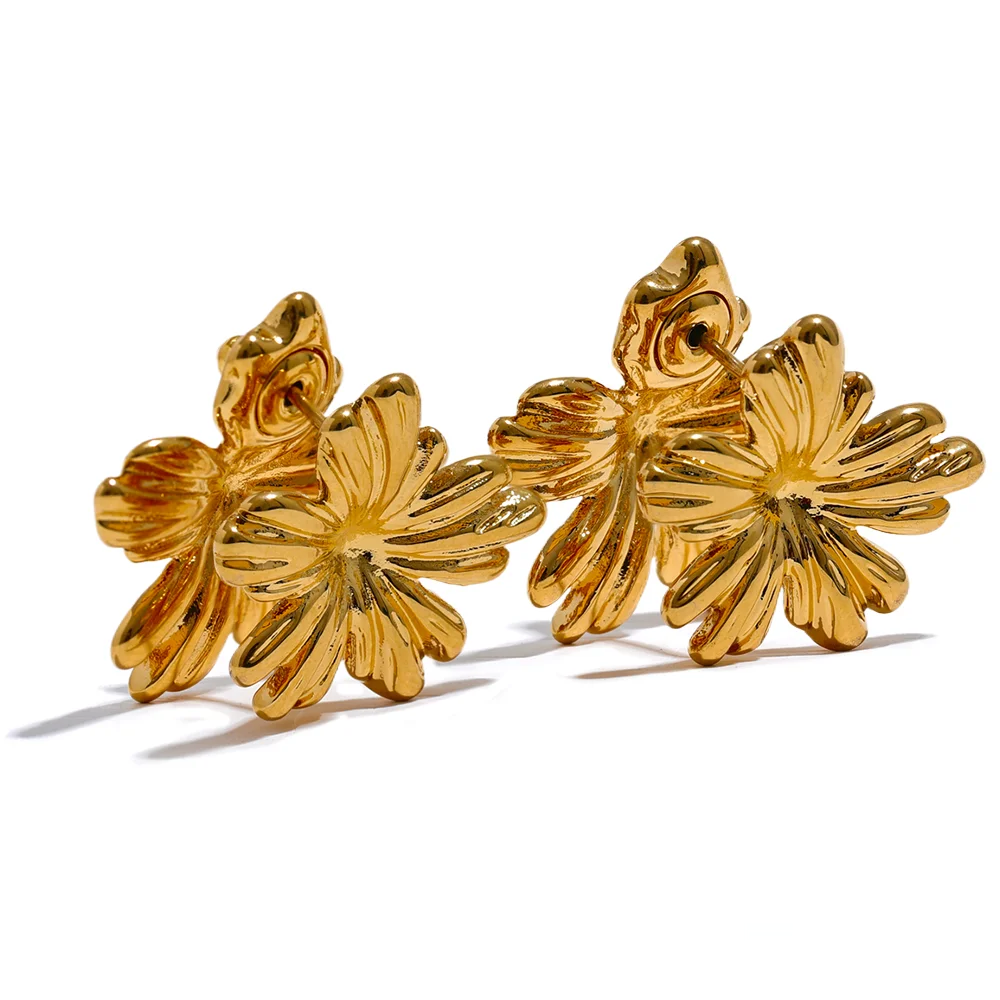 Stereoscopic Flower Golden Statement Earrings