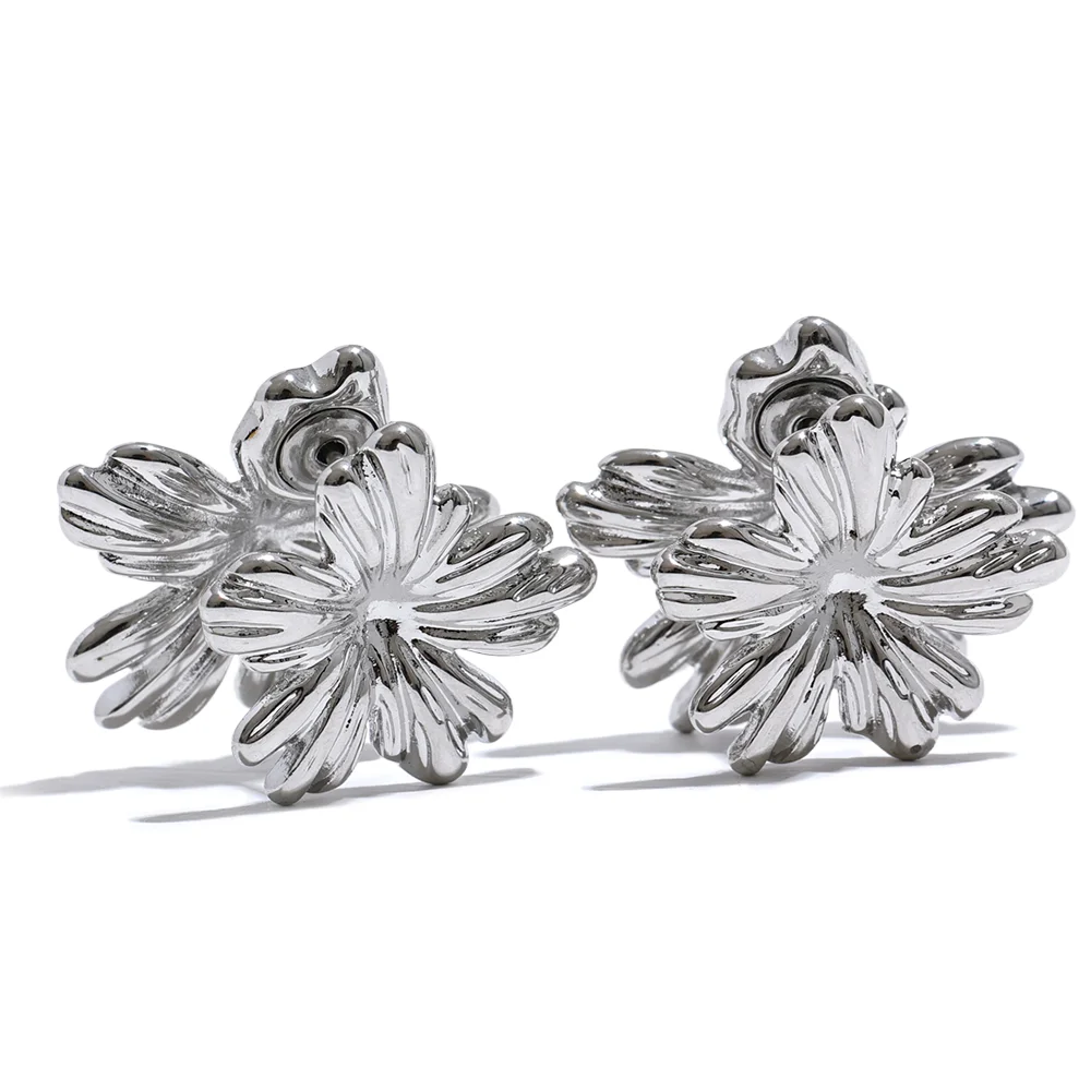 Stereoscopic Flower Golden Statement Earrings