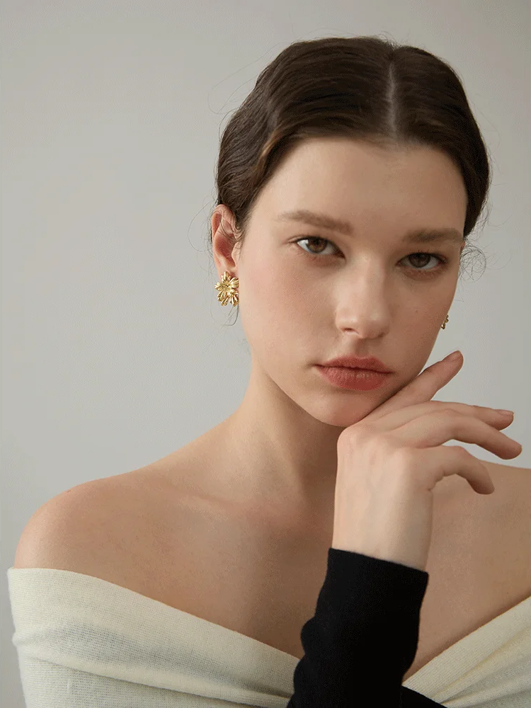 Stereoscopic Flower Golden Statement Earrings