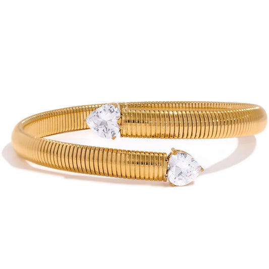 Stretch Metal Heart Open Bracelet - Ecru