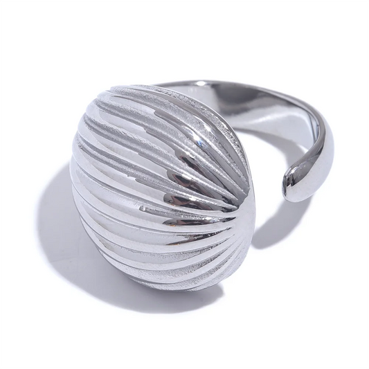 Stripe Geometric Fashion Open Ring - Ecru