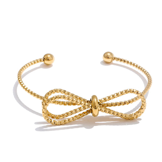 Textured Bow Knot Cuff Bracelet - Ecru