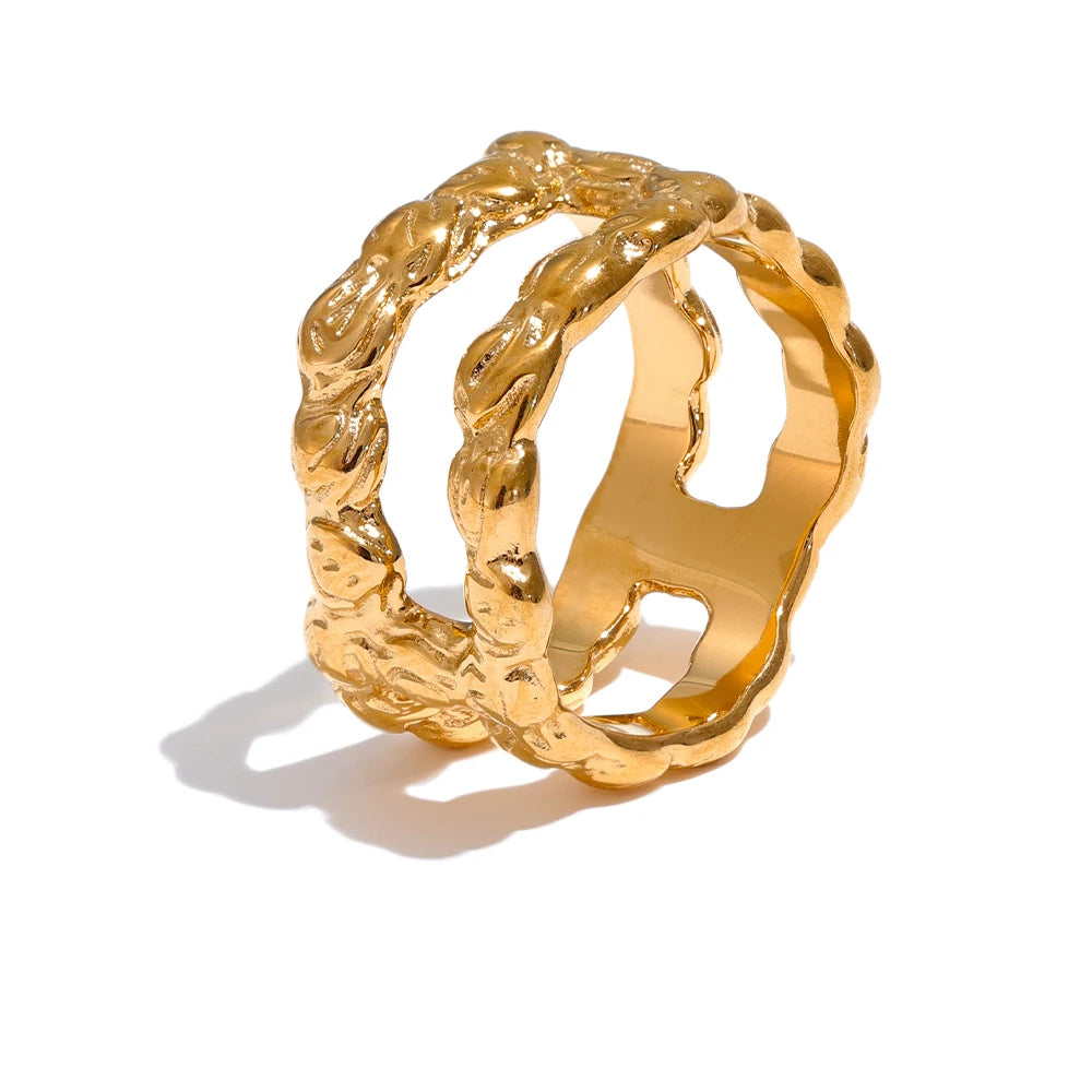 Textured Double Round Statement Ring - Ecru