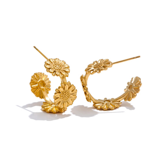 Textured Floral Refined Hoop Earrings - Ecru