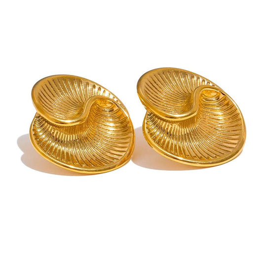 Textured Refined Shiny Stud Earrings - Ecru