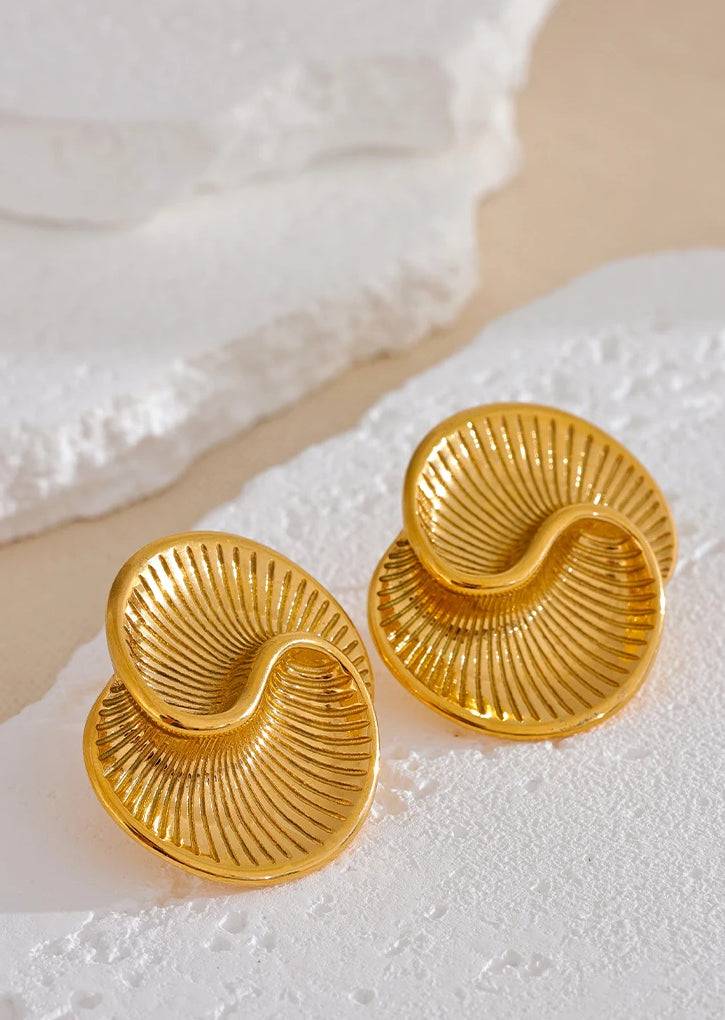 Textured Refined Shiny Stud Earrings - Ecru