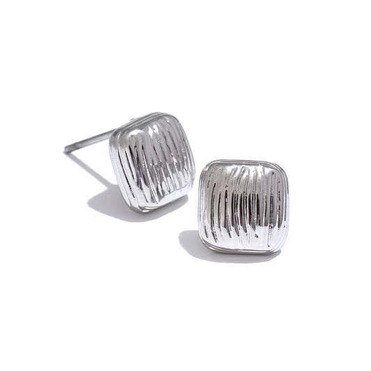 Textured Shiny Modern Stud Earrings - Ecru