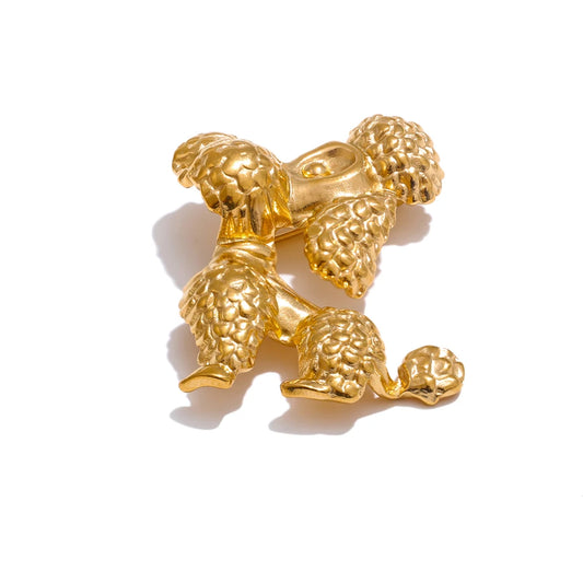 Textured Trendy Dog Charm Brooch - Ecru