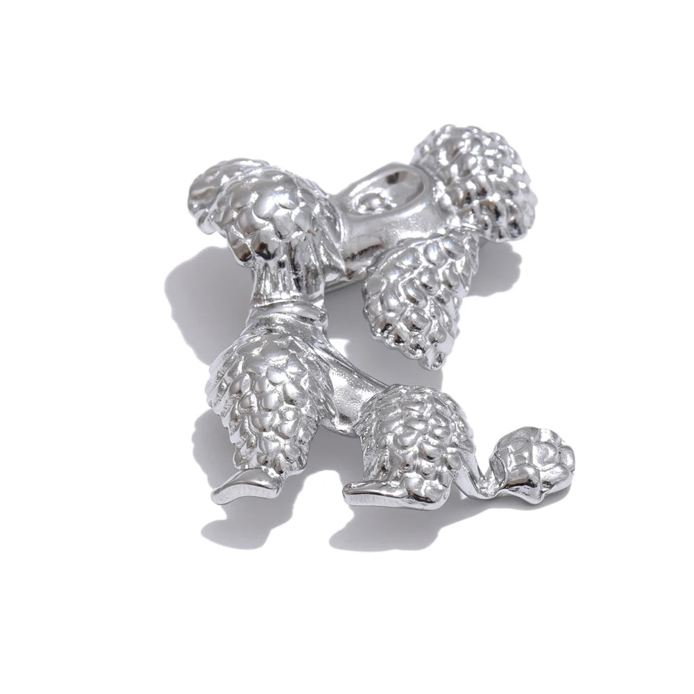 Textured Trendy Dog Charm Brooch - Ecru