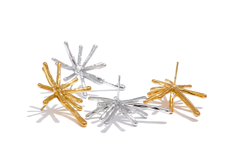 Textured Trendy Firework Stud Earrings - Ecru