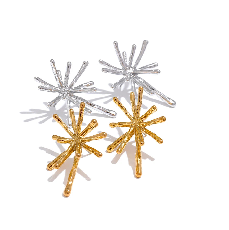 Textured Trendy Firework Stud Earrings - Ecru