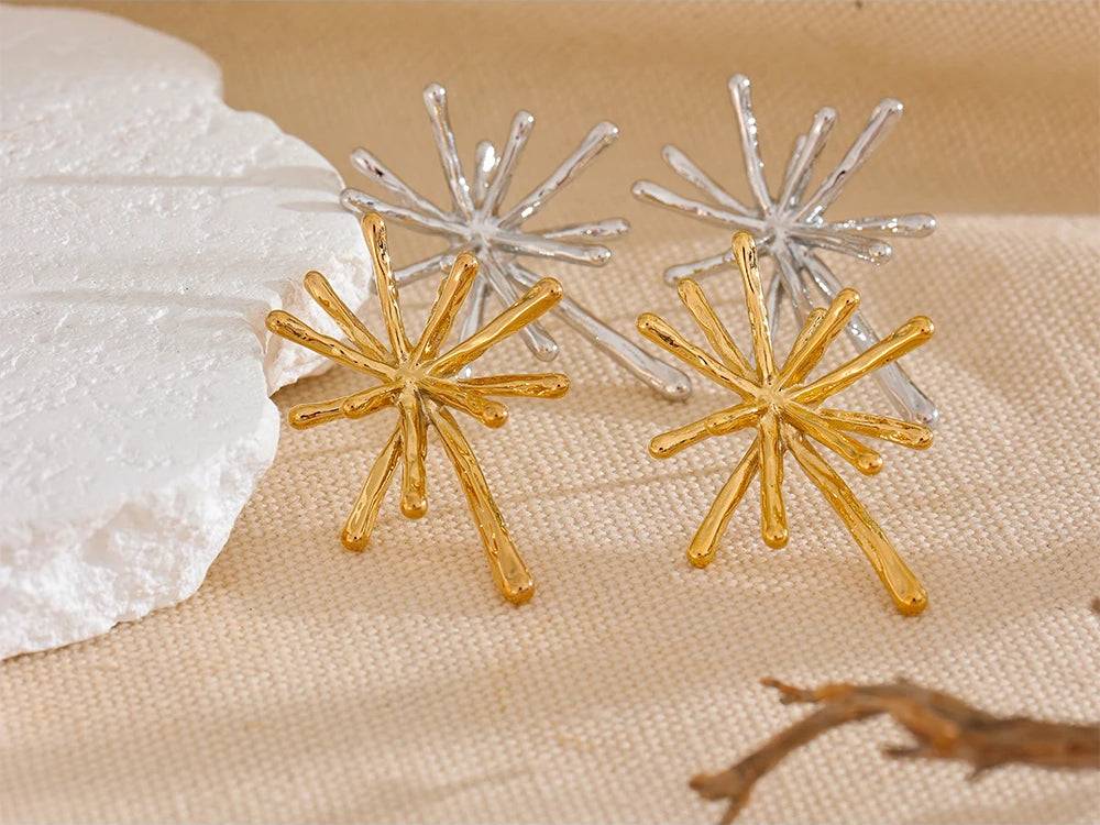 Textured Trendy Firework Stud Earrings - Ecru