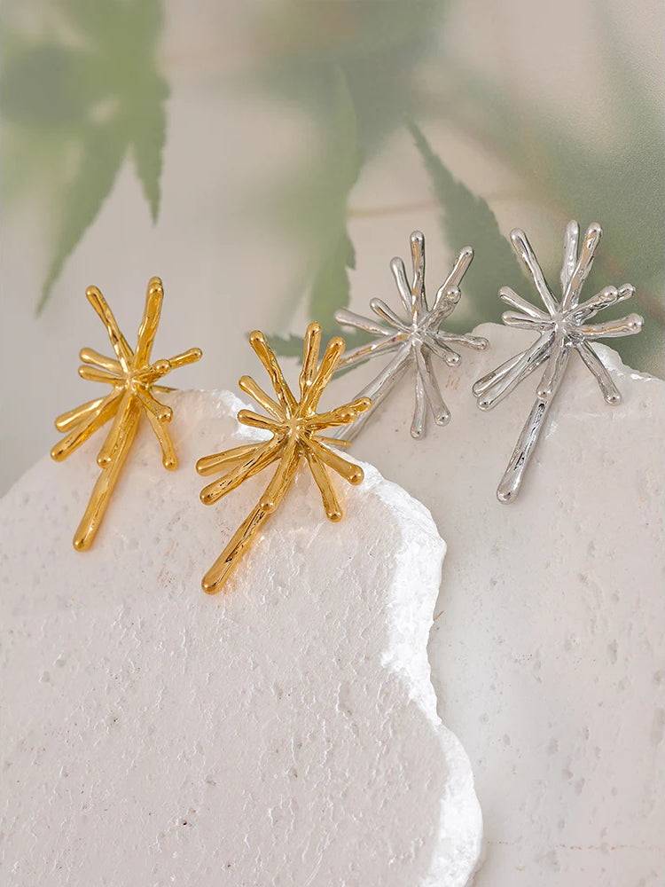 Textured Trendy Firework Stud Earrings - Ecru