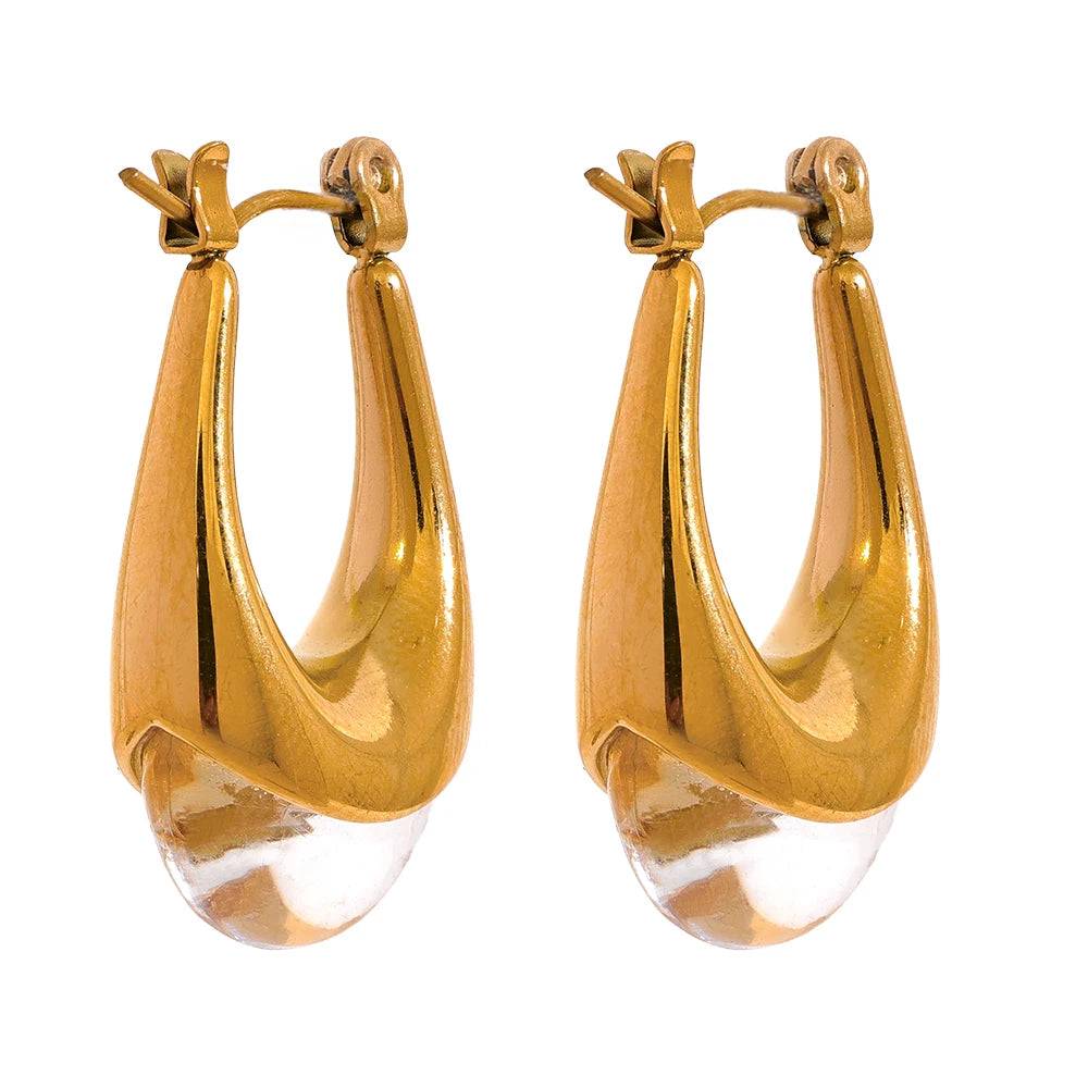 Textured Unique Modern Hoop Earrings - Ecru