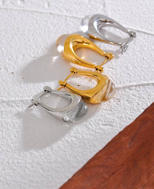 Textured Unique Modern Hoop Earrings - Ecru